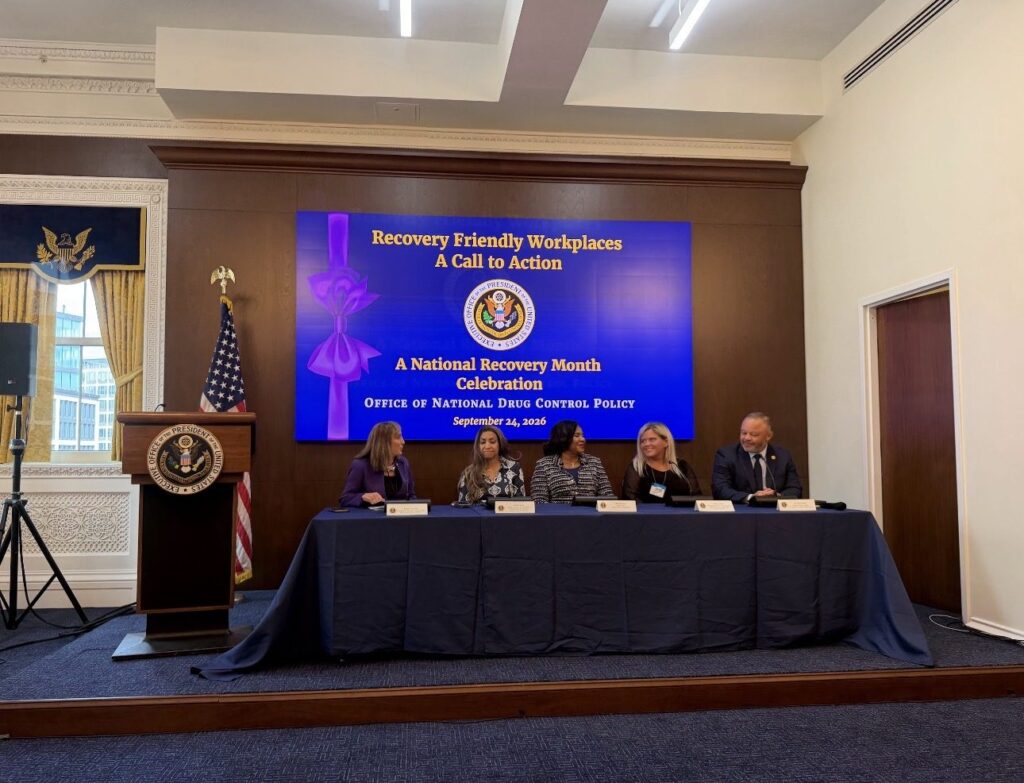 Candace Alley, second from right, on the Recovery Friendly Workplaces: A Call to Action panel at the Eisenhower Executive Office Building, September 24 2026